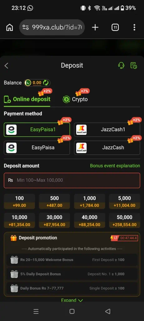 999XA Game APK Deposit Process