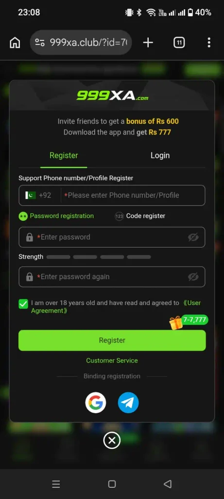 999XA Game APK Registration Process