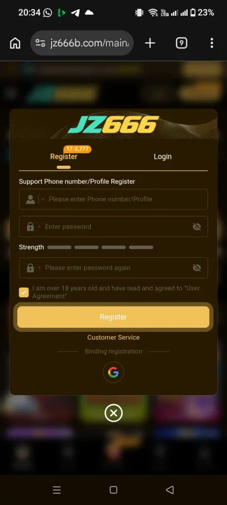 Jz666 Game Register Process